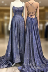 Glitter A Line Sequin Semi Formal Prom Dresses Corss Back With Split